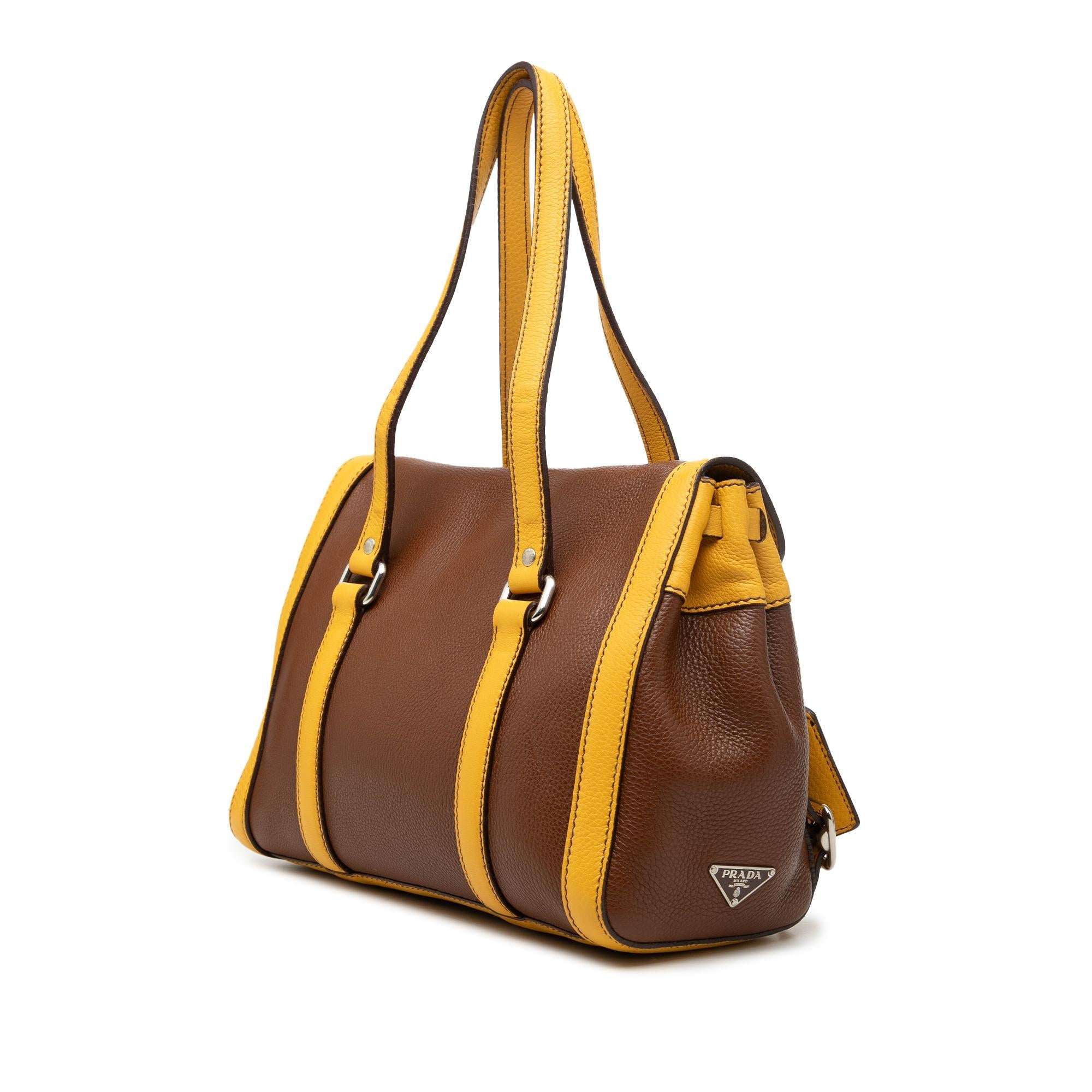 Prada Bicolor Vitello Daino Pushlock Flap Bag