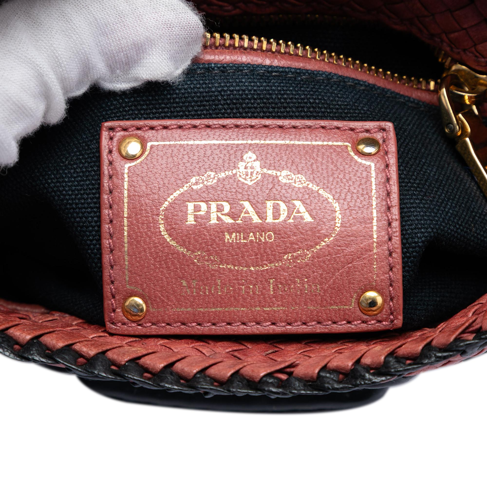 Prada Bicolor Woven Goatskin Madras Crossbody
