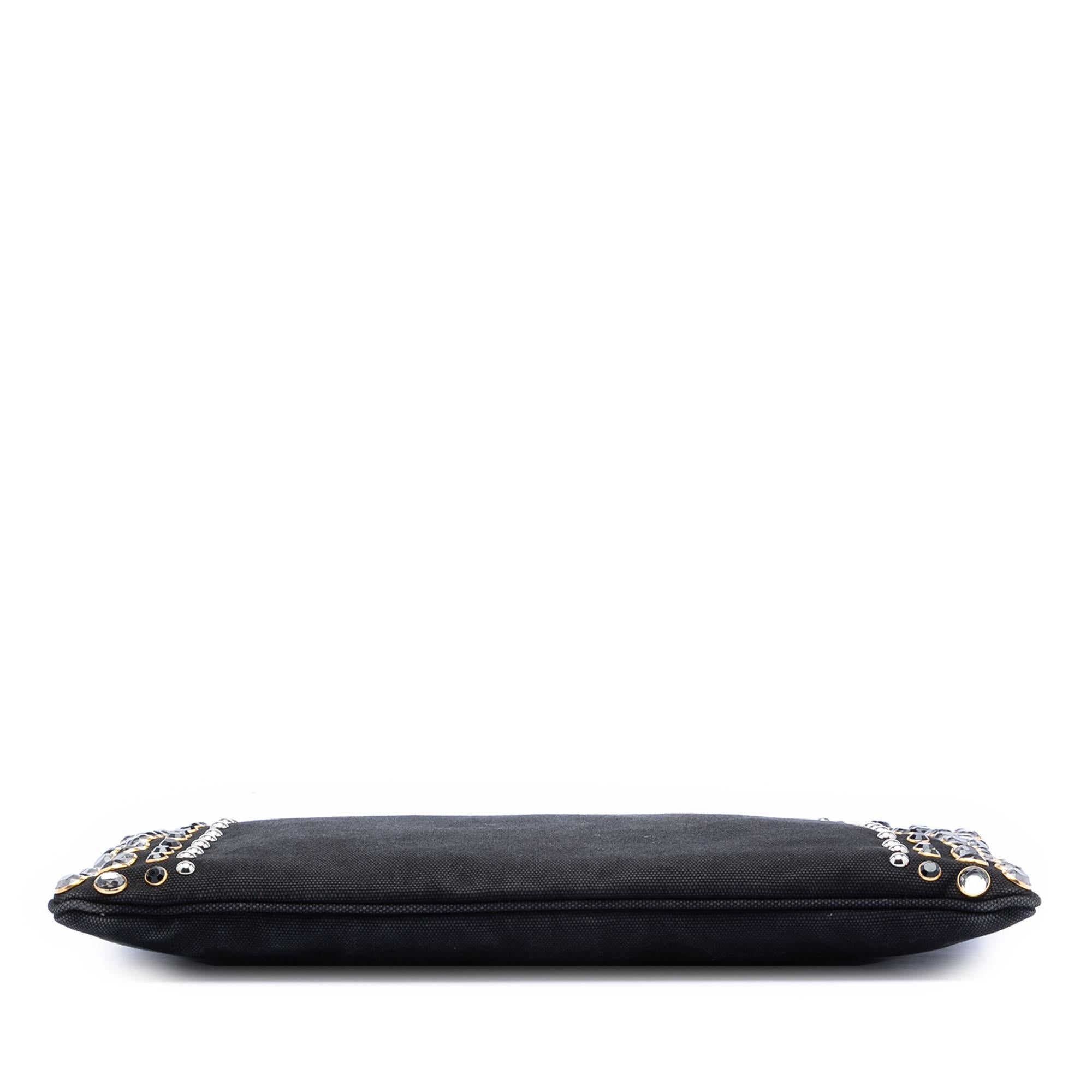 Prada Canvas Canapa Studded Vernice Clutch