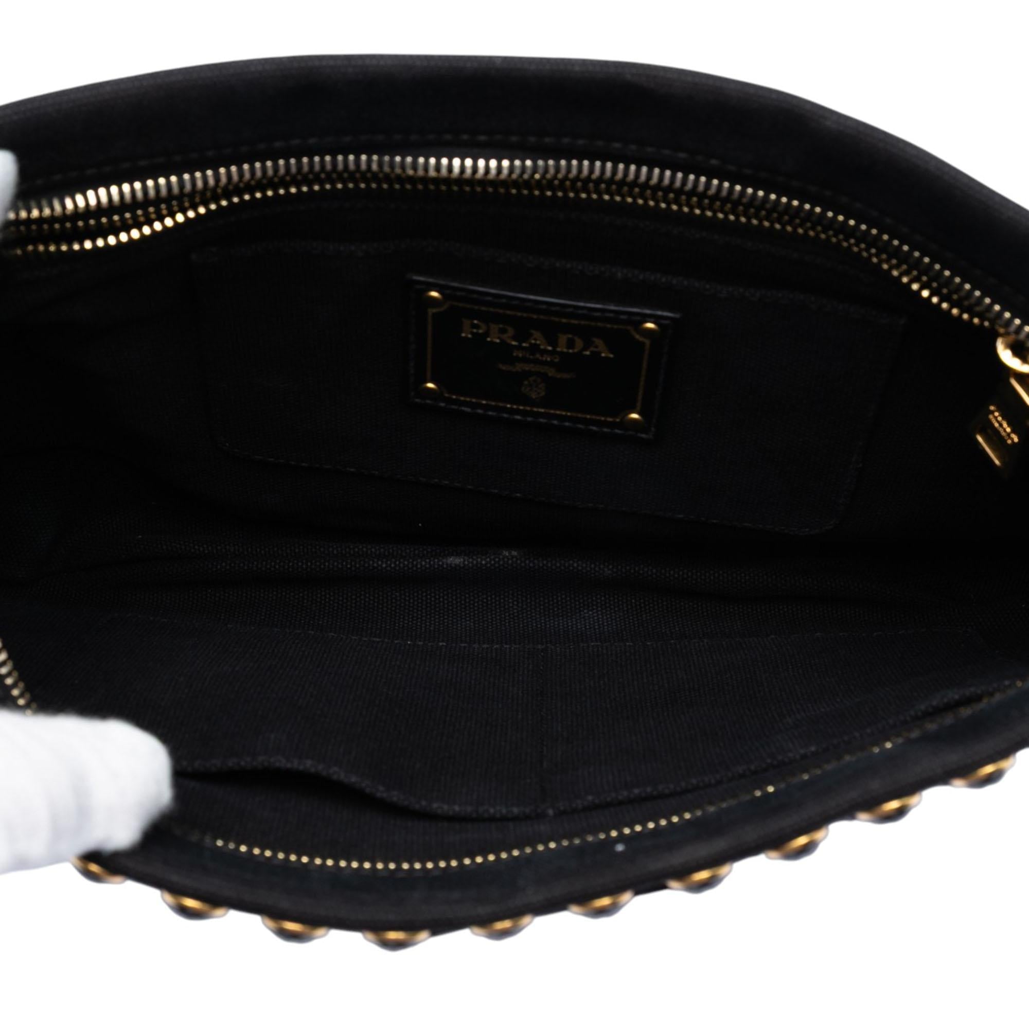 Prada Canvas Canapa Studded Vernice Clutch
