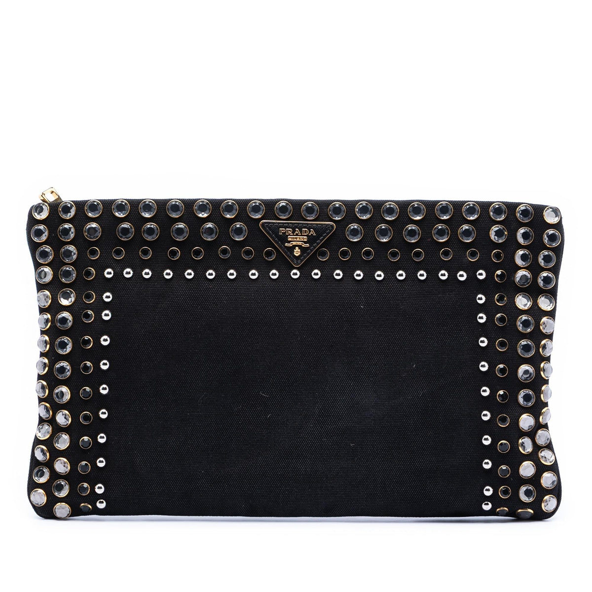 Prada Canvas Canapa Studded Vernice Clutch