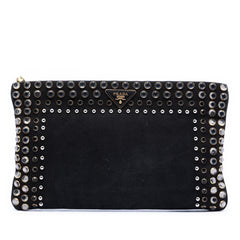 Prada Canvas Canapa Studded Vernice Clutch