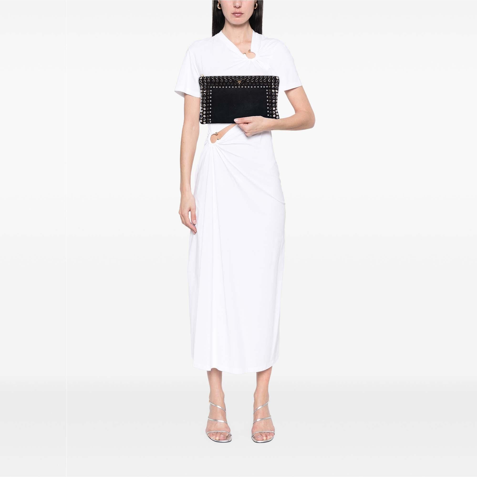 Prada Canvas Canapa Studded Vernice Clutch