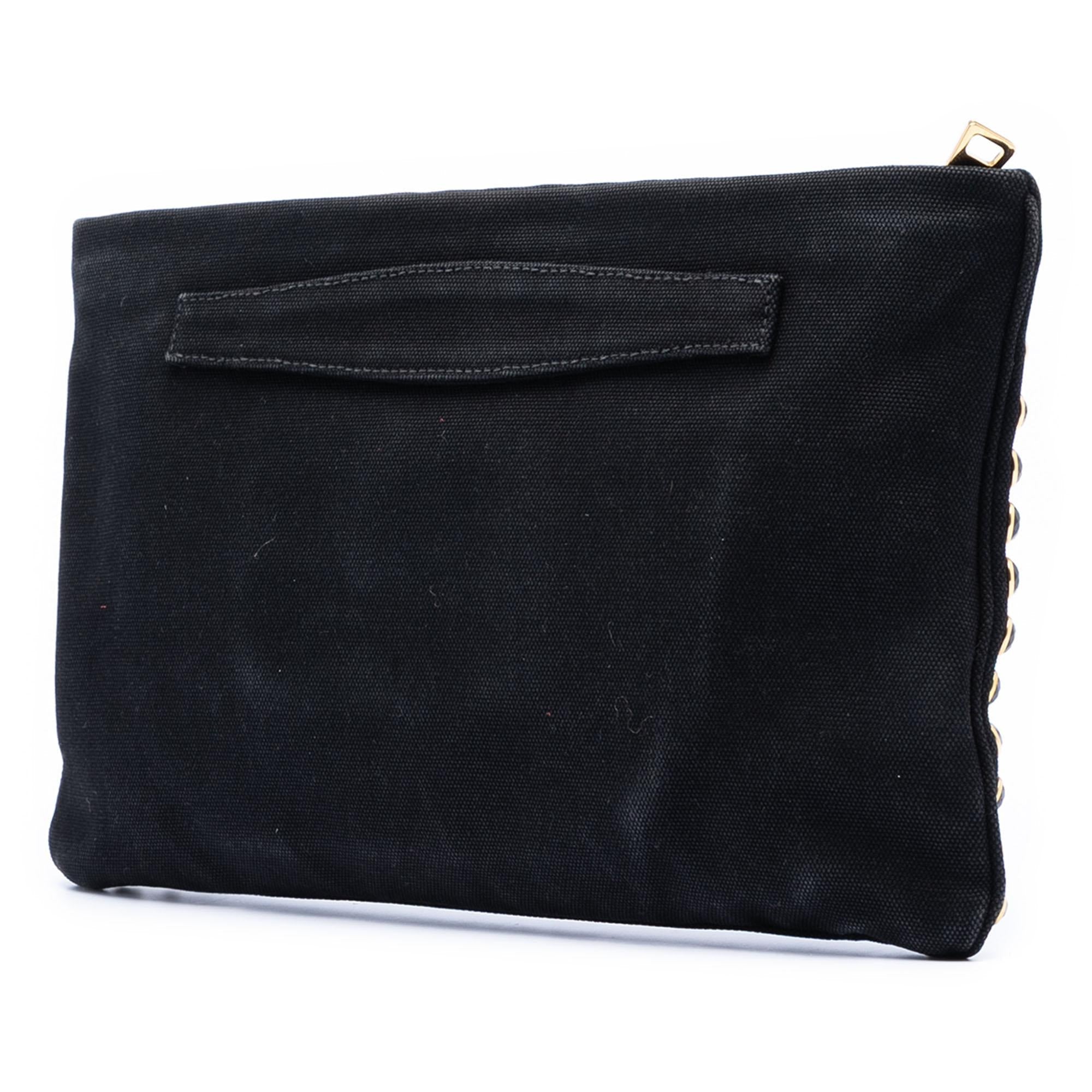 Prada Canvas Canapa Studded Vernice Clutch