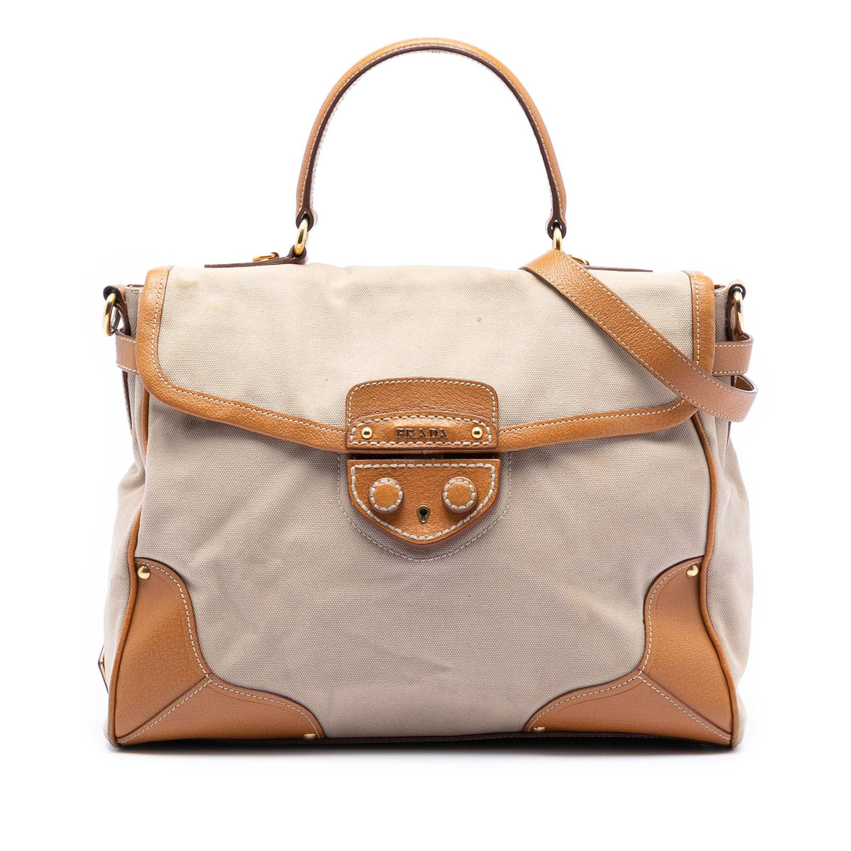 Prada Cinghiale Trimmed Canapa Top Handle Bag