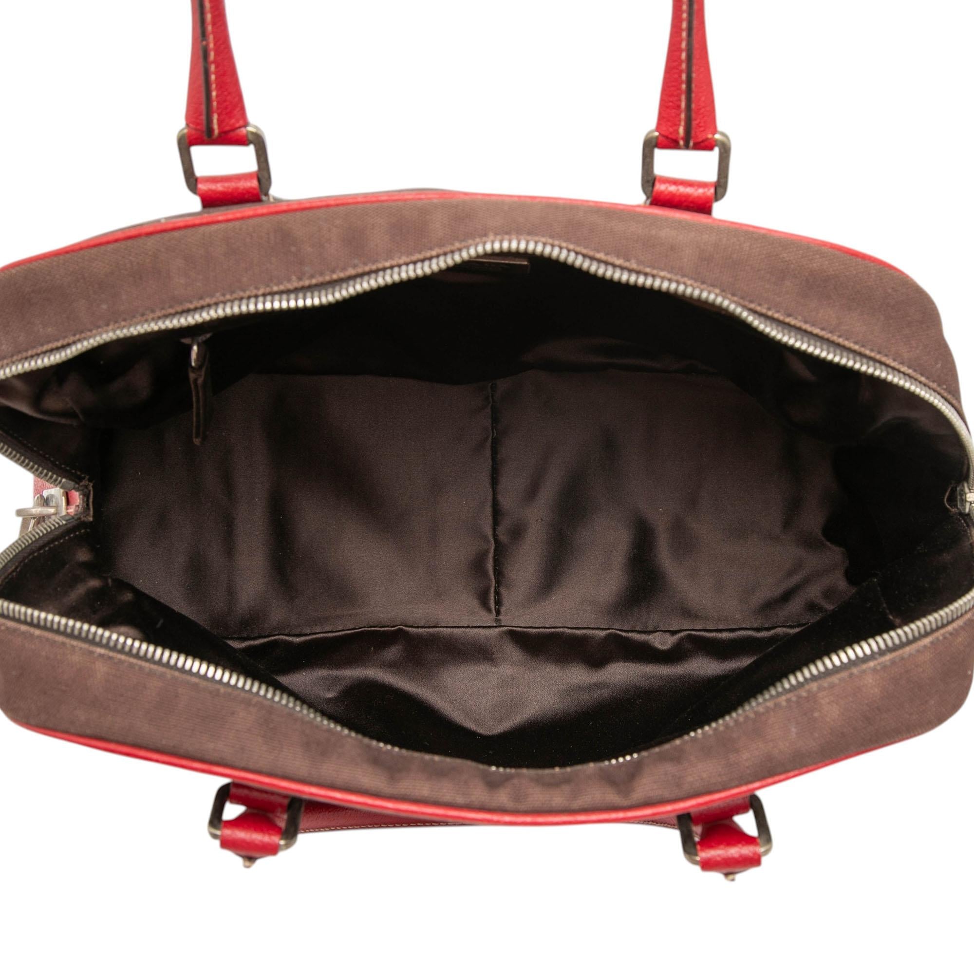 Prada Cinghiale Trimmed Canvas Canapa Bauletto Bag