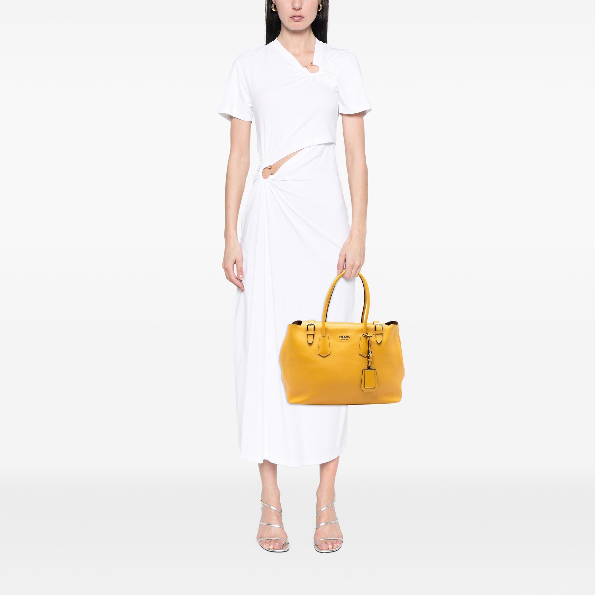 Prada City Calf Leather Buckle Tote