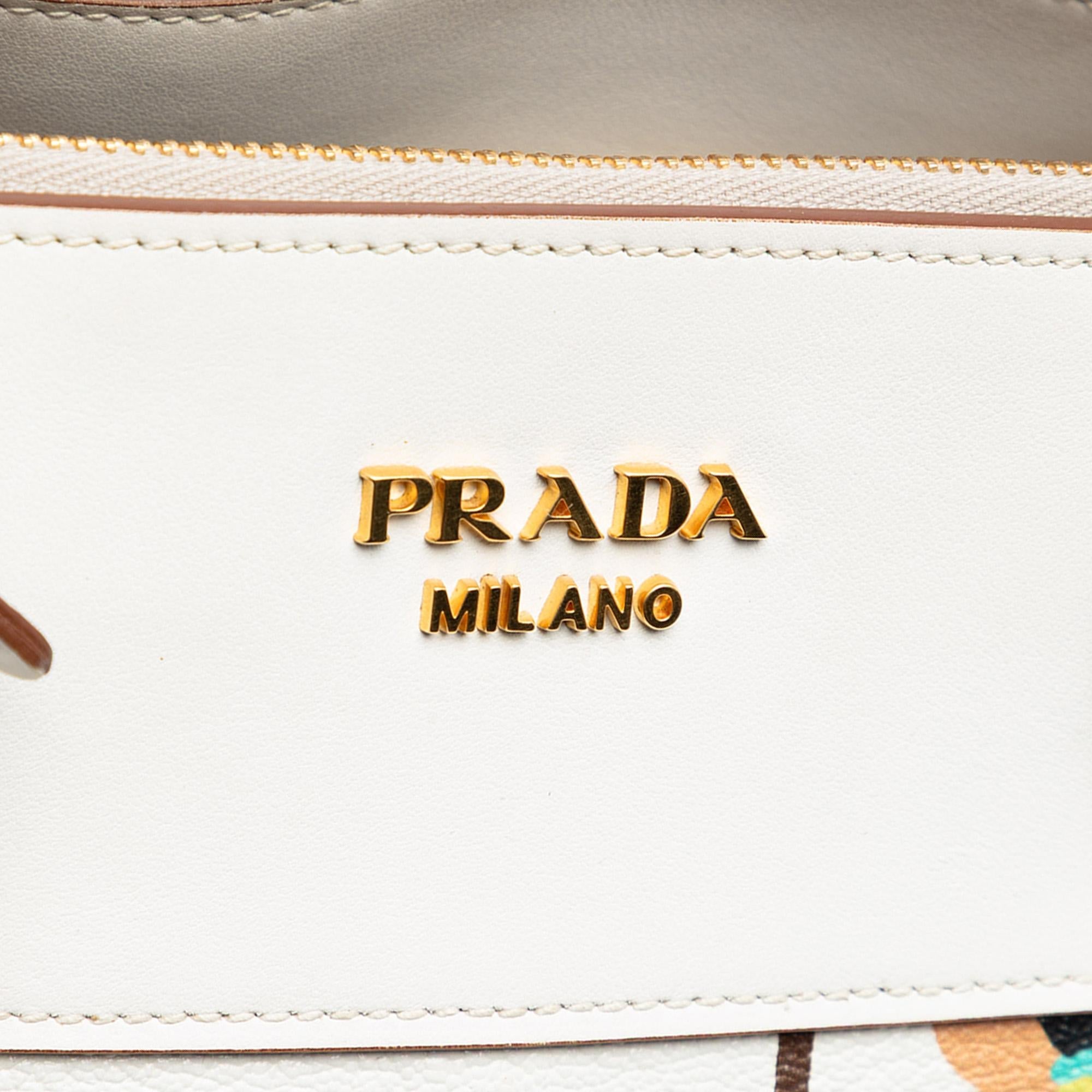 Prada City Calf Trimmed Madras Floral Print Paradigme Whipstitch Satchel