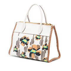 Prada City Calf Trimmed Madras Floral Print Paradigme Whipstitch Satchel