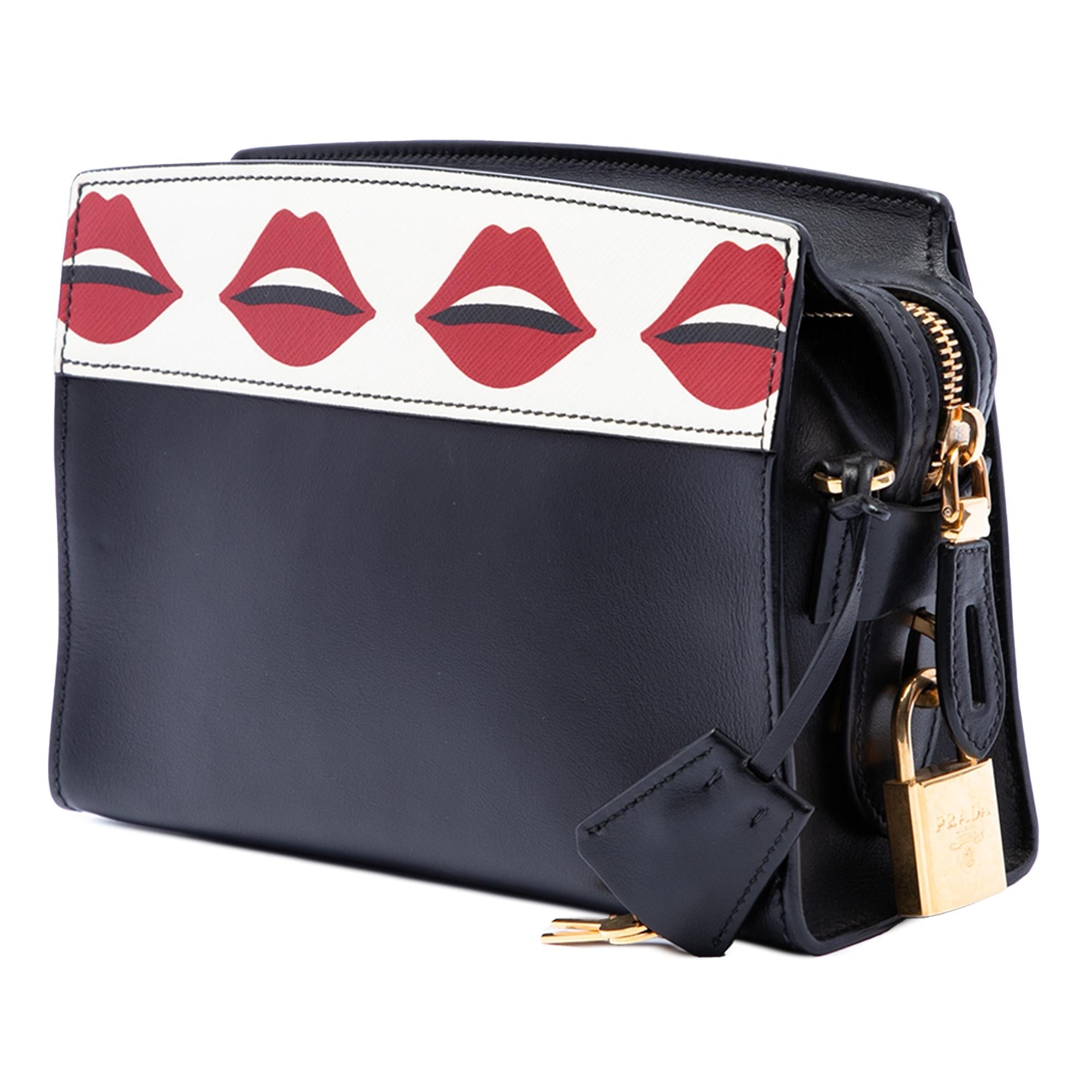 Prada City Calf and Saffiano Lip Print Esplanade Crossbody
