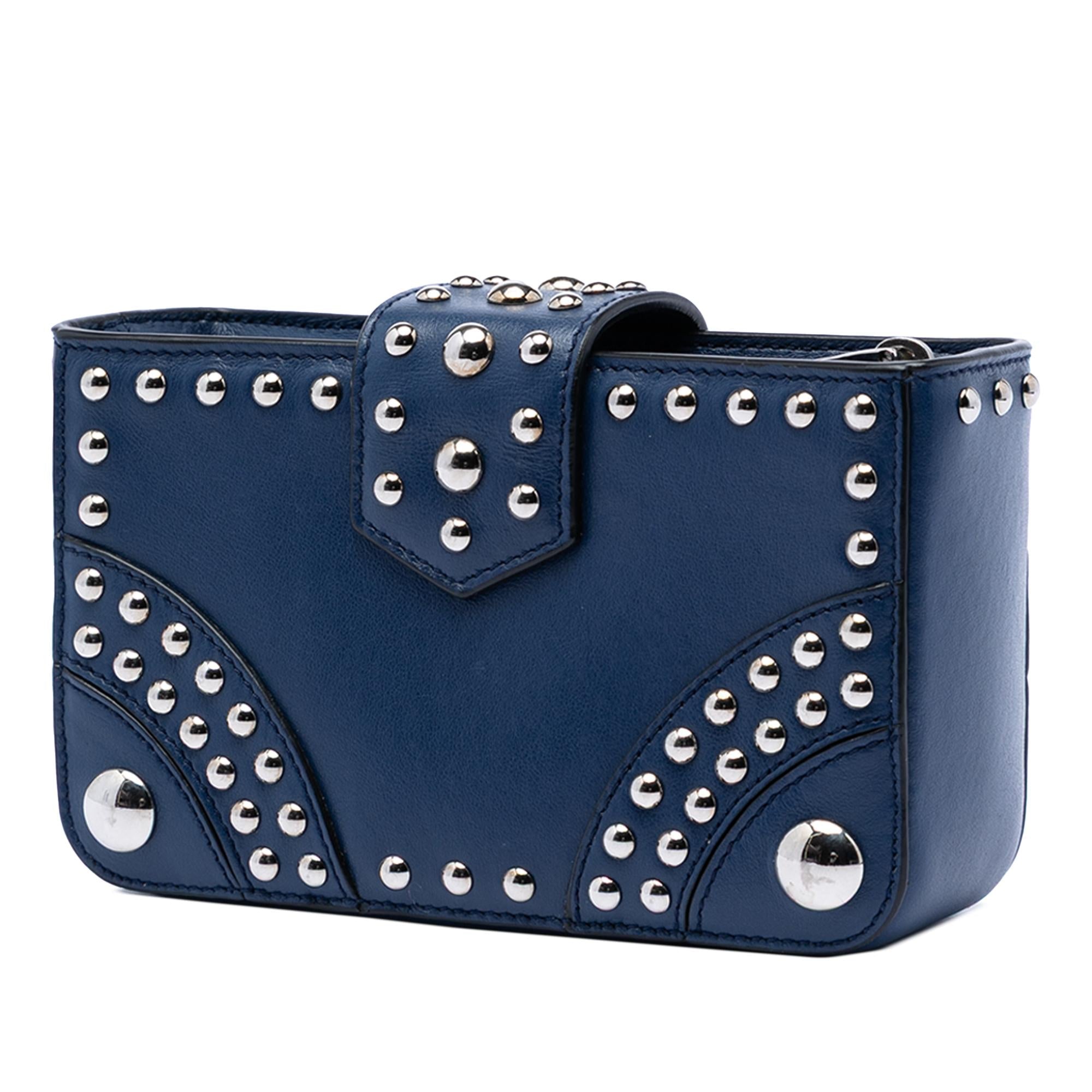 Prada City Calfskin Studded Elektra Turn Lock Clutch