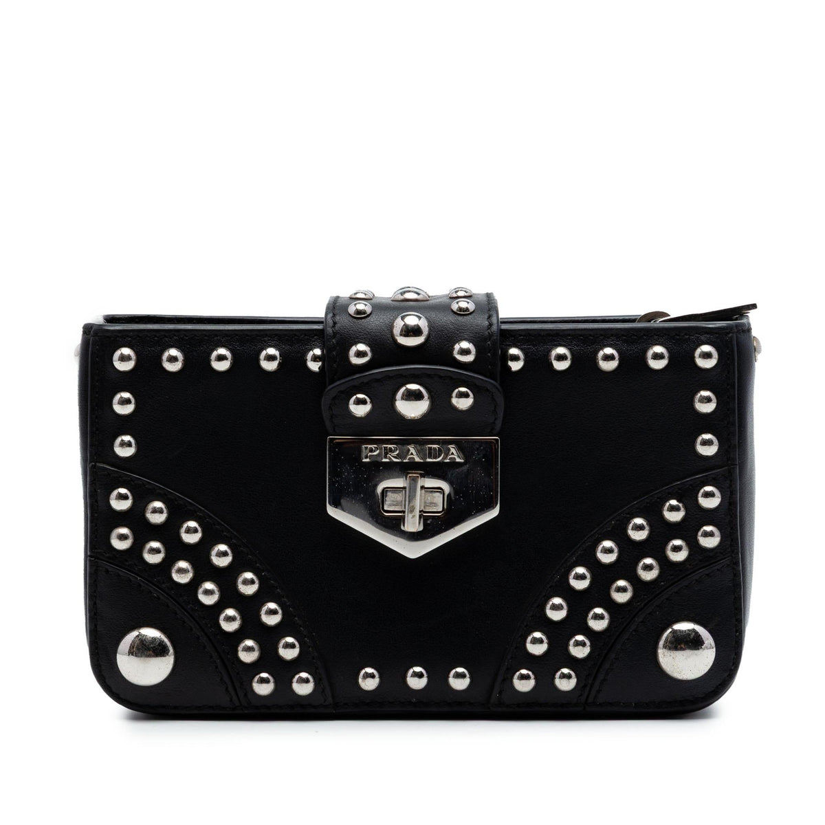 Prada City Calfskin Studded Elektra Turn Lock Clutch