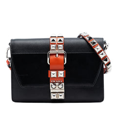 Prada City Calfskin and Saffiano Studded Elektra Crossbody