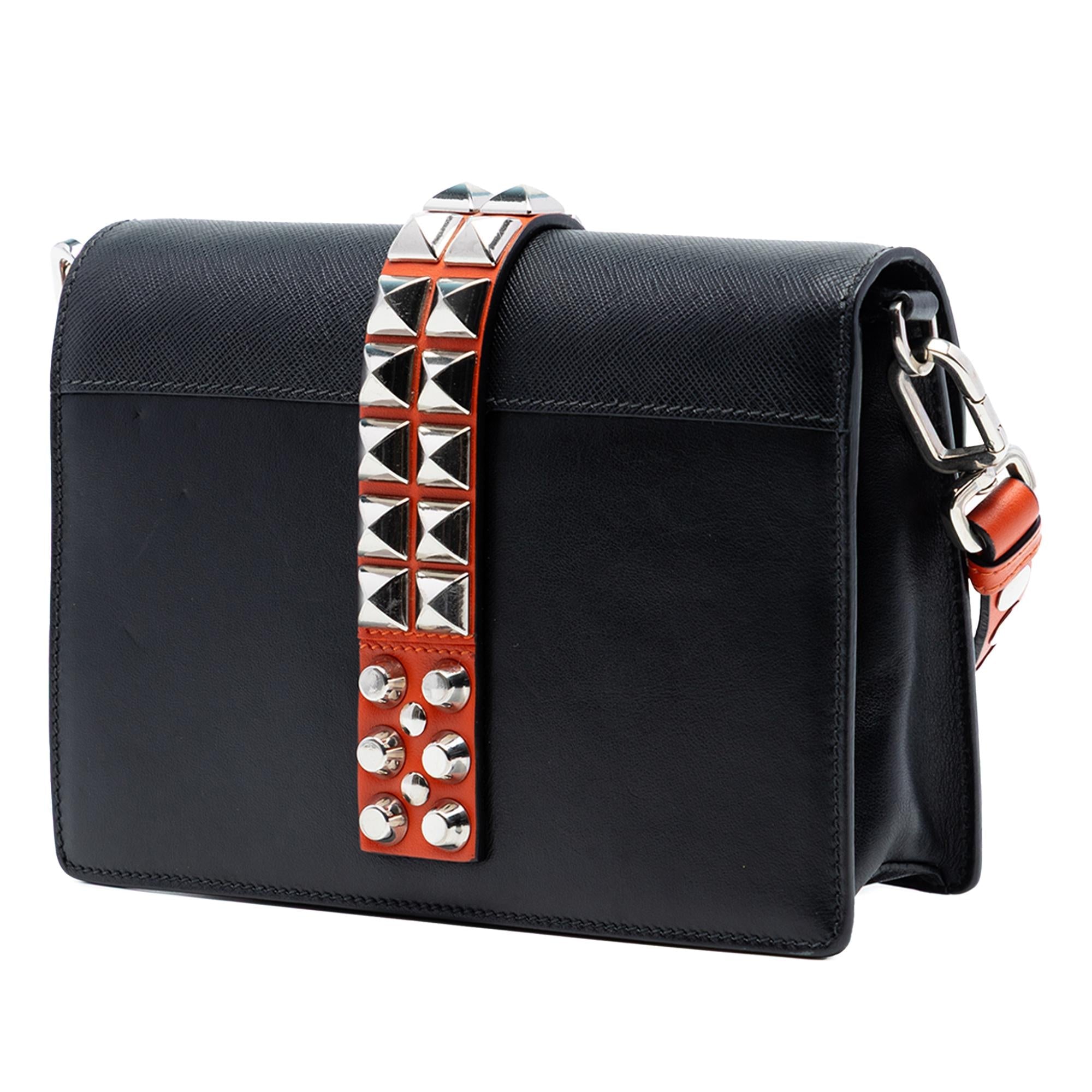 Prada City Calfskin and Saffiano Studded Elektra Crossbody