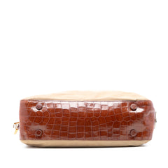 Prada Croc Embossed Leather Trimmed Tessuto Shoulder Bag