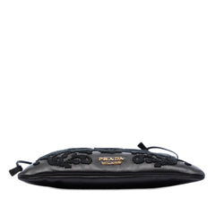 Prada Embroidered Leather Drawstring Pouch