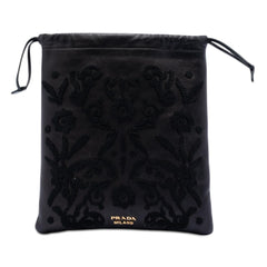 Prada Embroidered Leather Drawstring Pouch