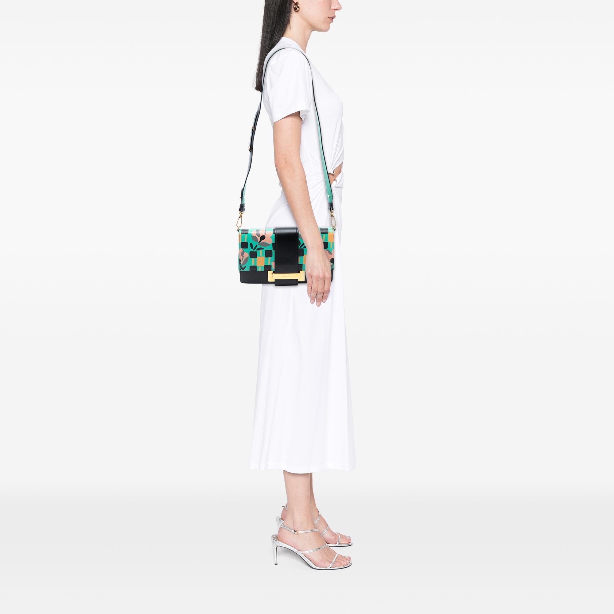 Prada Floral Printed Leather Plex Ribbon Crossbody