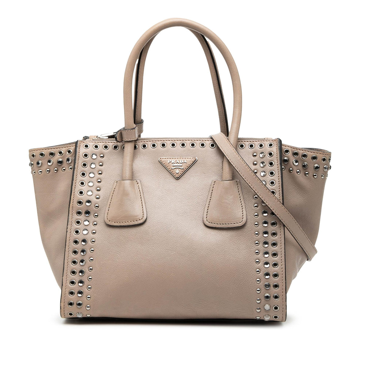 Prada Glace Calf Studded Twin Pocket Satchel