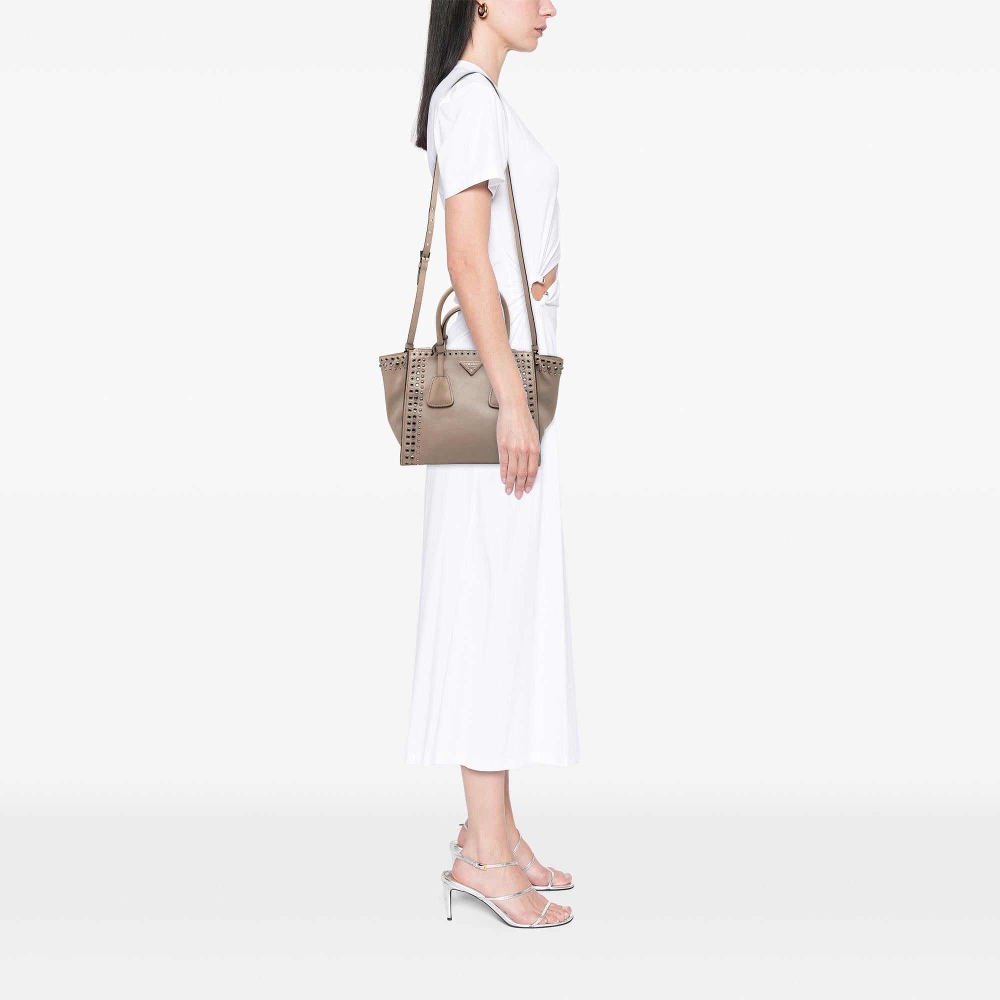 Prada Glace Calf Studded Twin Pocket Satchel