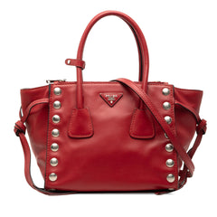 Prada Glace Calf Studded Twin Pocket Satchel