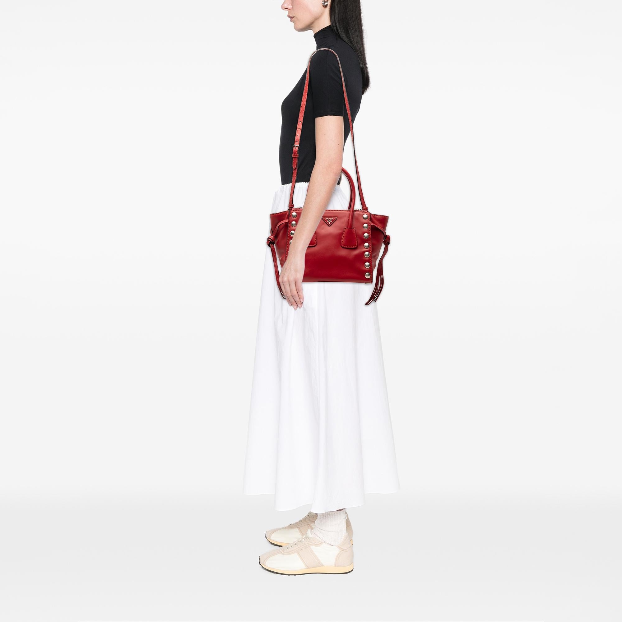Prada Glace Calf Studded Twin Pocket Satchel