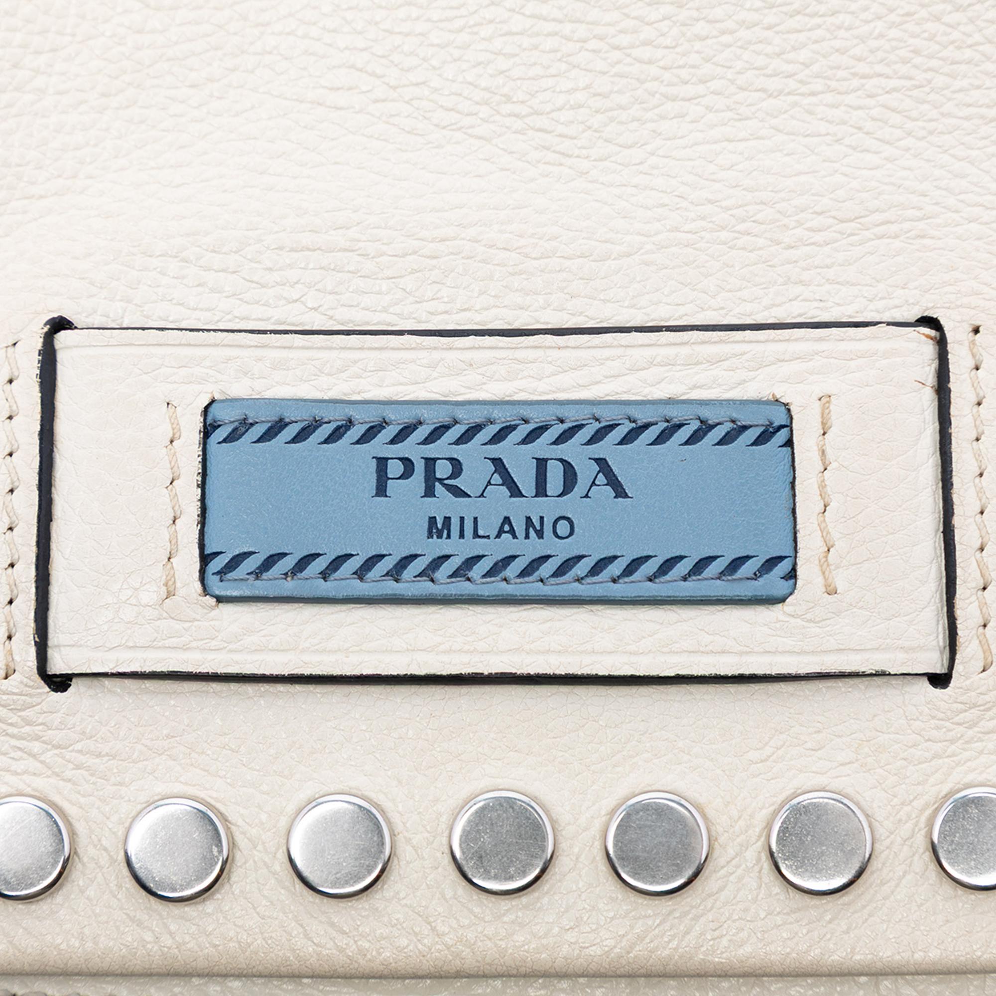 Prada Glace Calfskin Studded Etiquette Flap