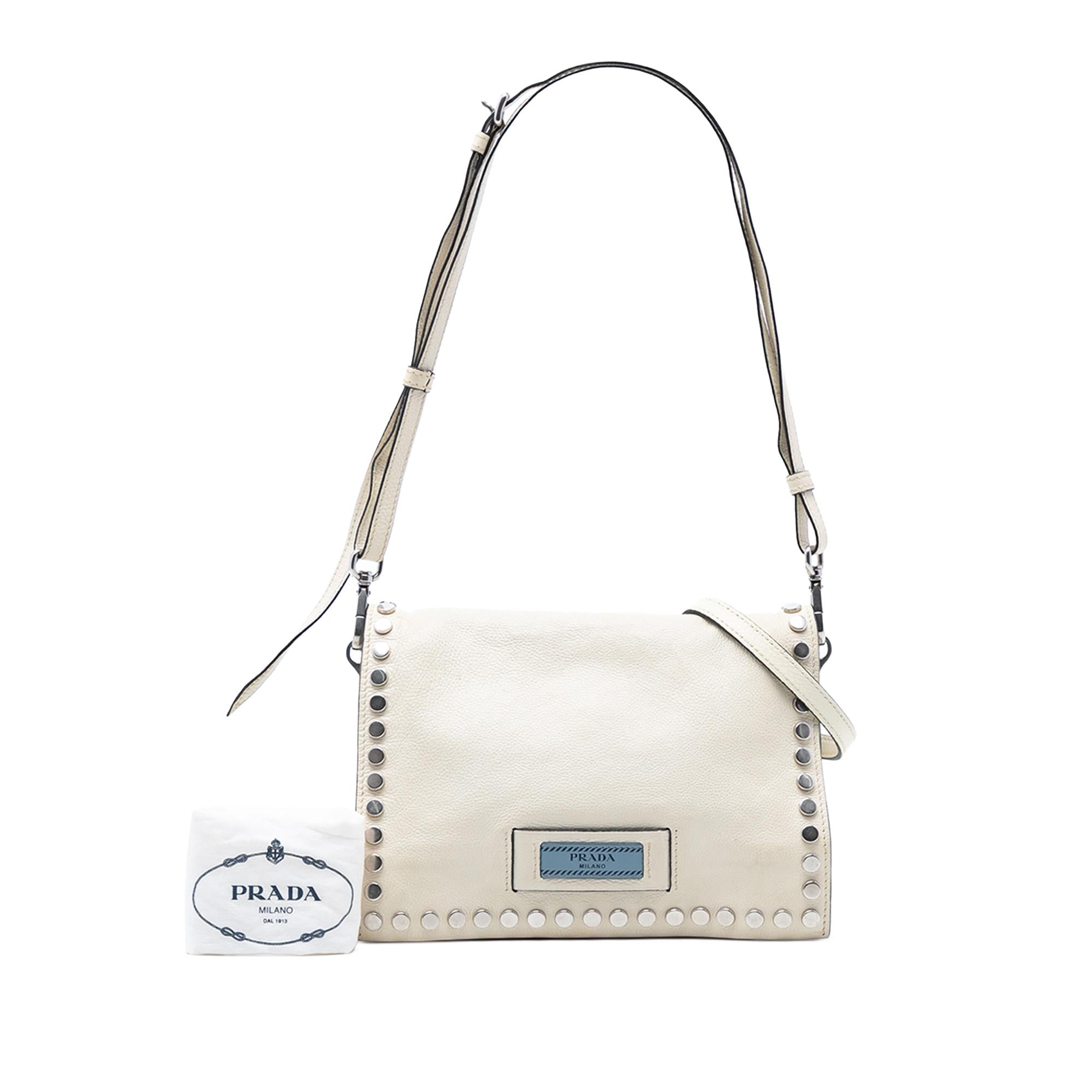 Prada Glace Calfskin Studded Etiquette Flap