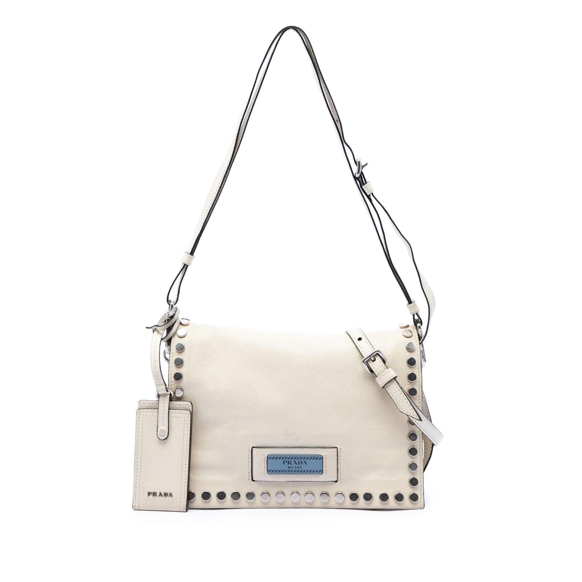 Prada Glace Calfskin Studded Etiquette Flap