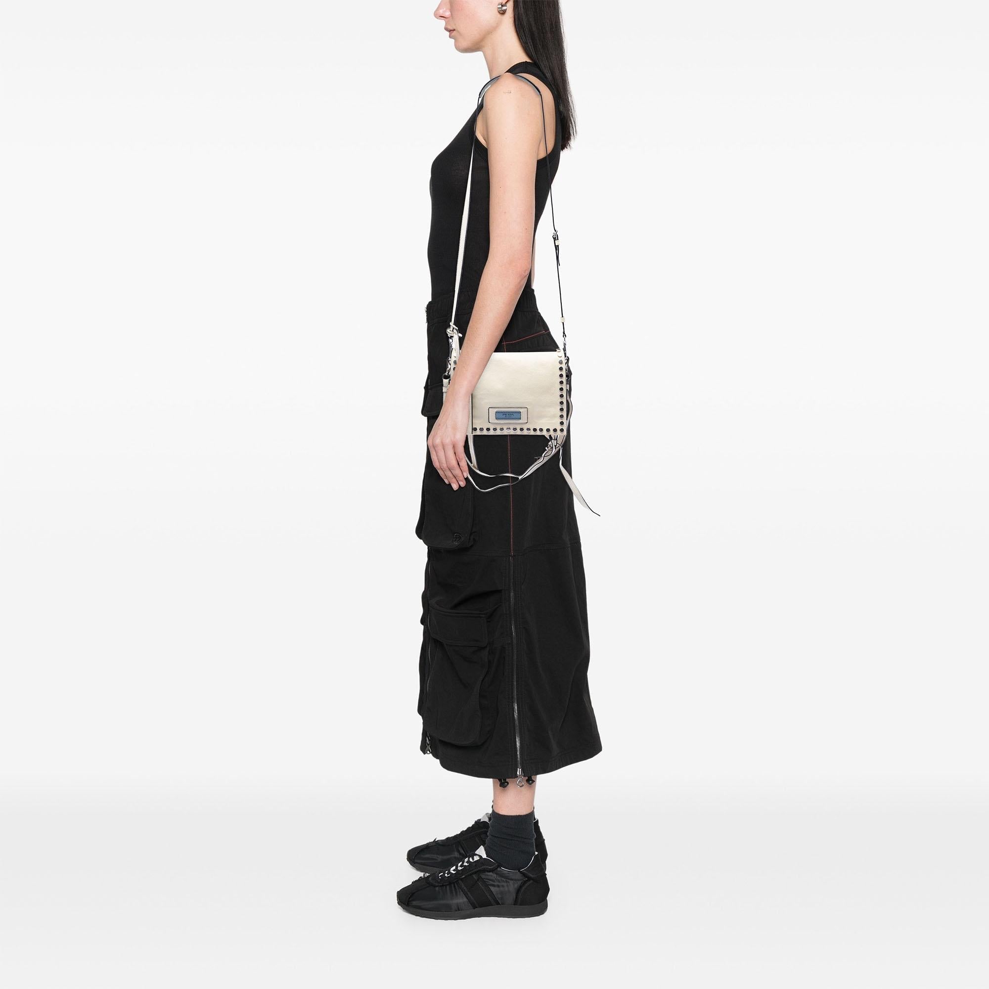 Prada Glace Calfskin Studded Etiquette Flap
