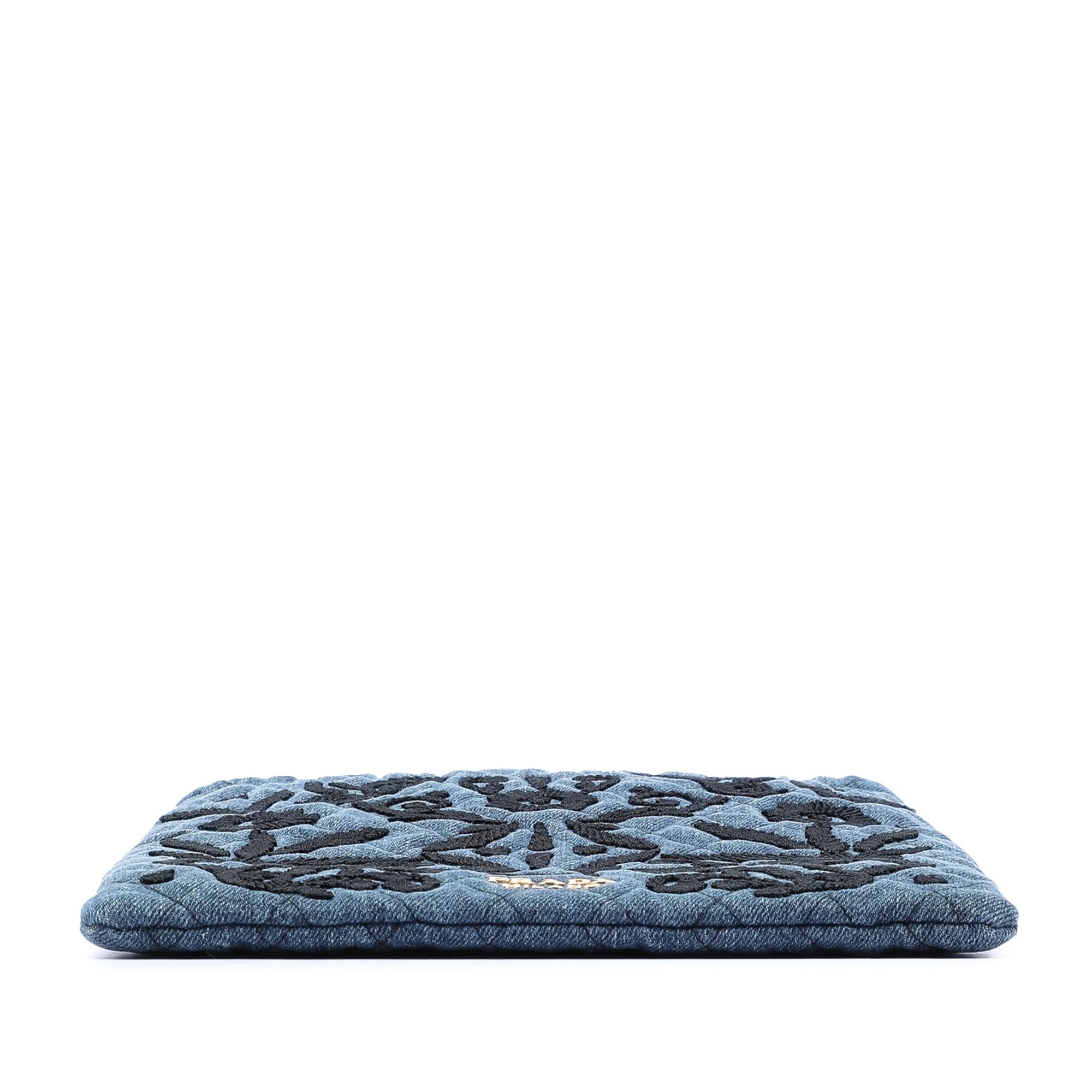 Prada Impuntu  Denim Embroidered Drawstring Pouch