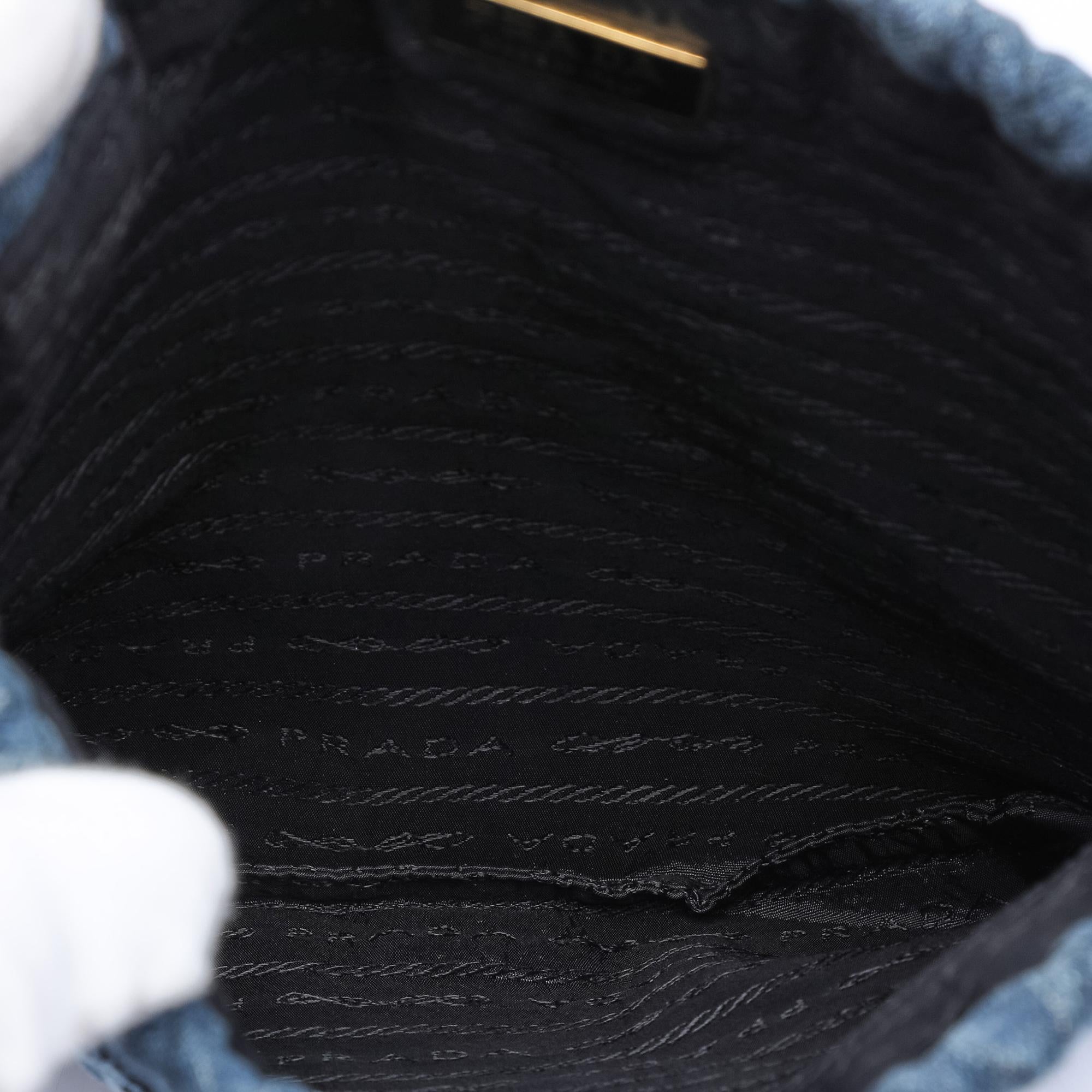 Prada Impuntu  Denim Embroidered Drawstring Pouch