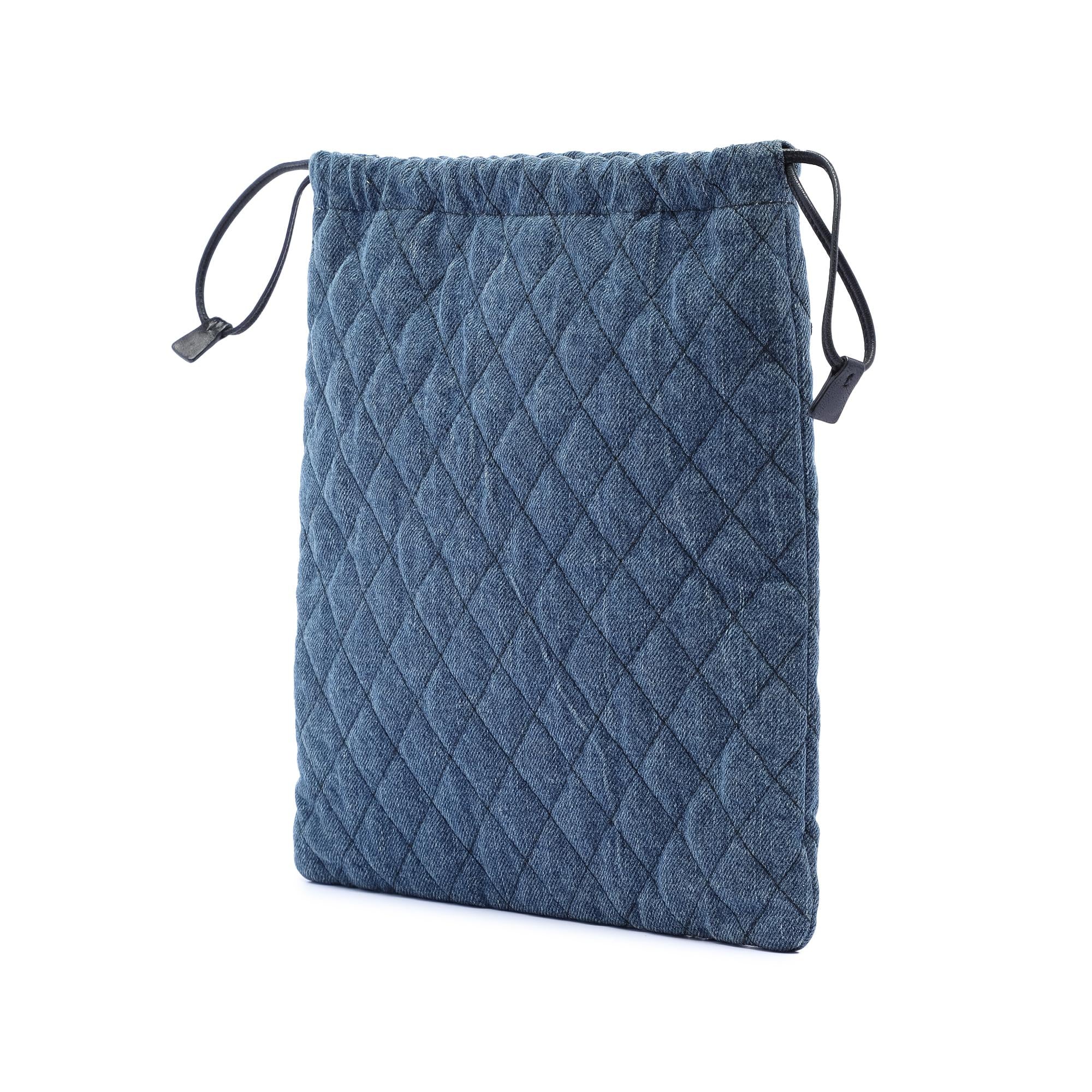 Prada Impuntu  Denim Embroidered Drawstring Pouch