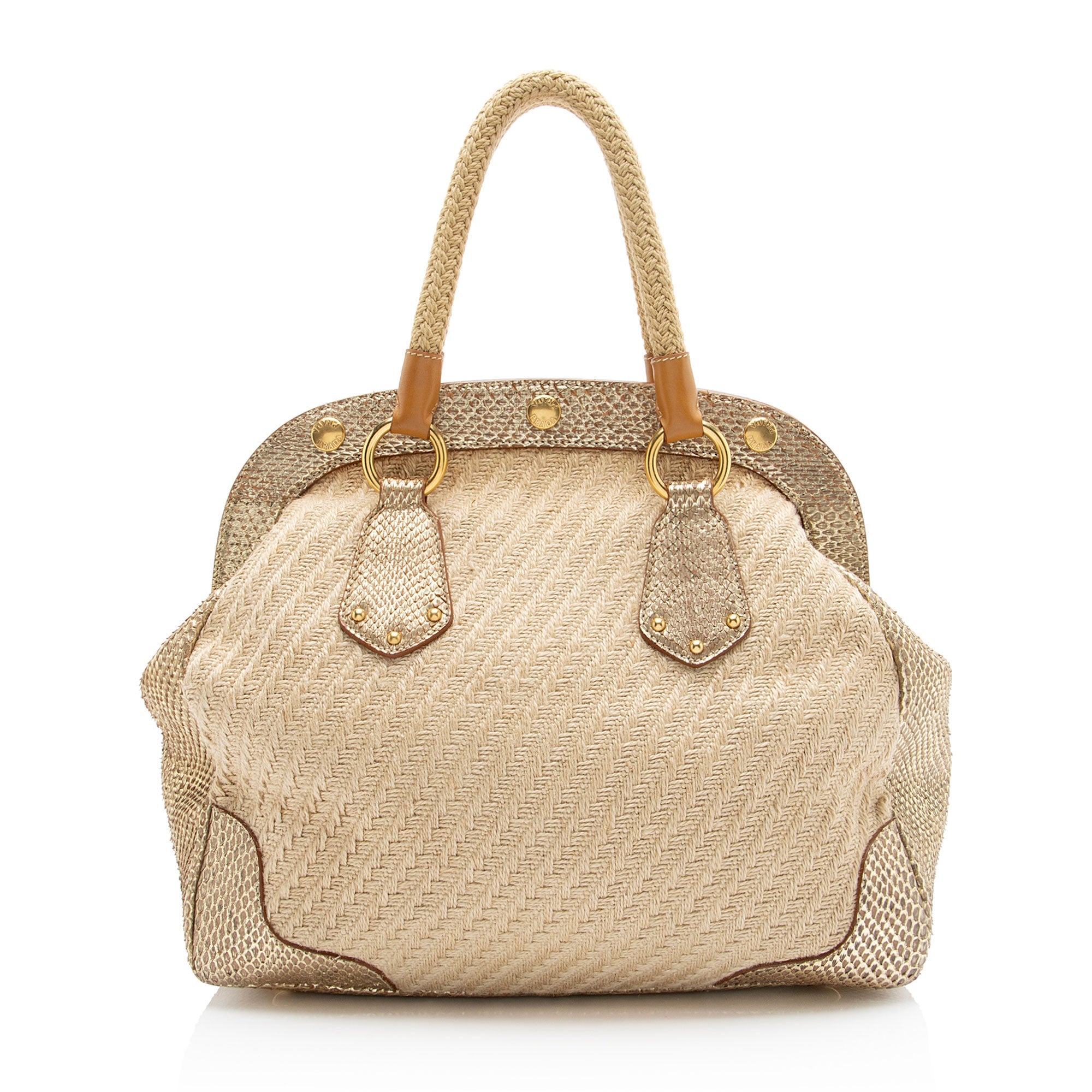 Prada Jute Metallic Python Framed Satchel