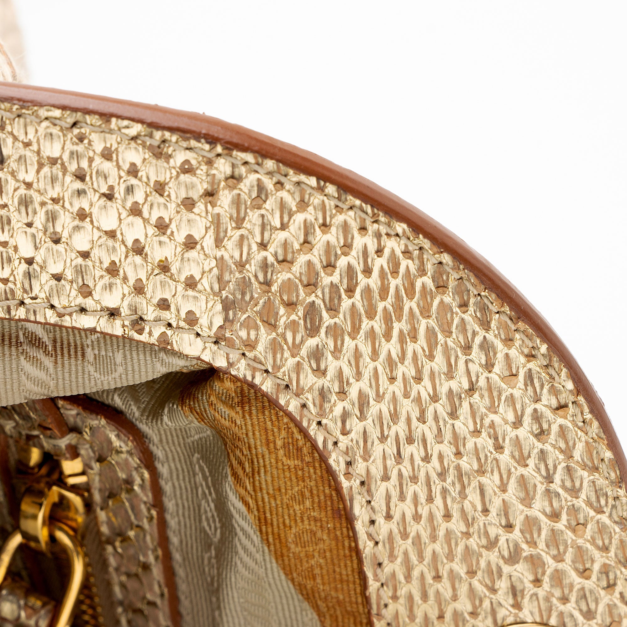 Prada Jute Metallic Python Framed Satchel