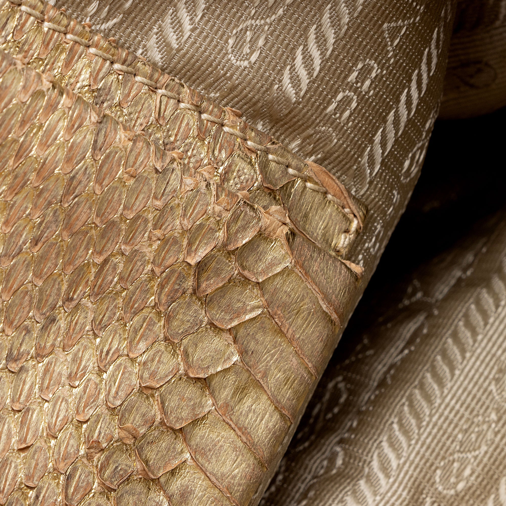 Prada Jute Metallic Python Framed Satchel