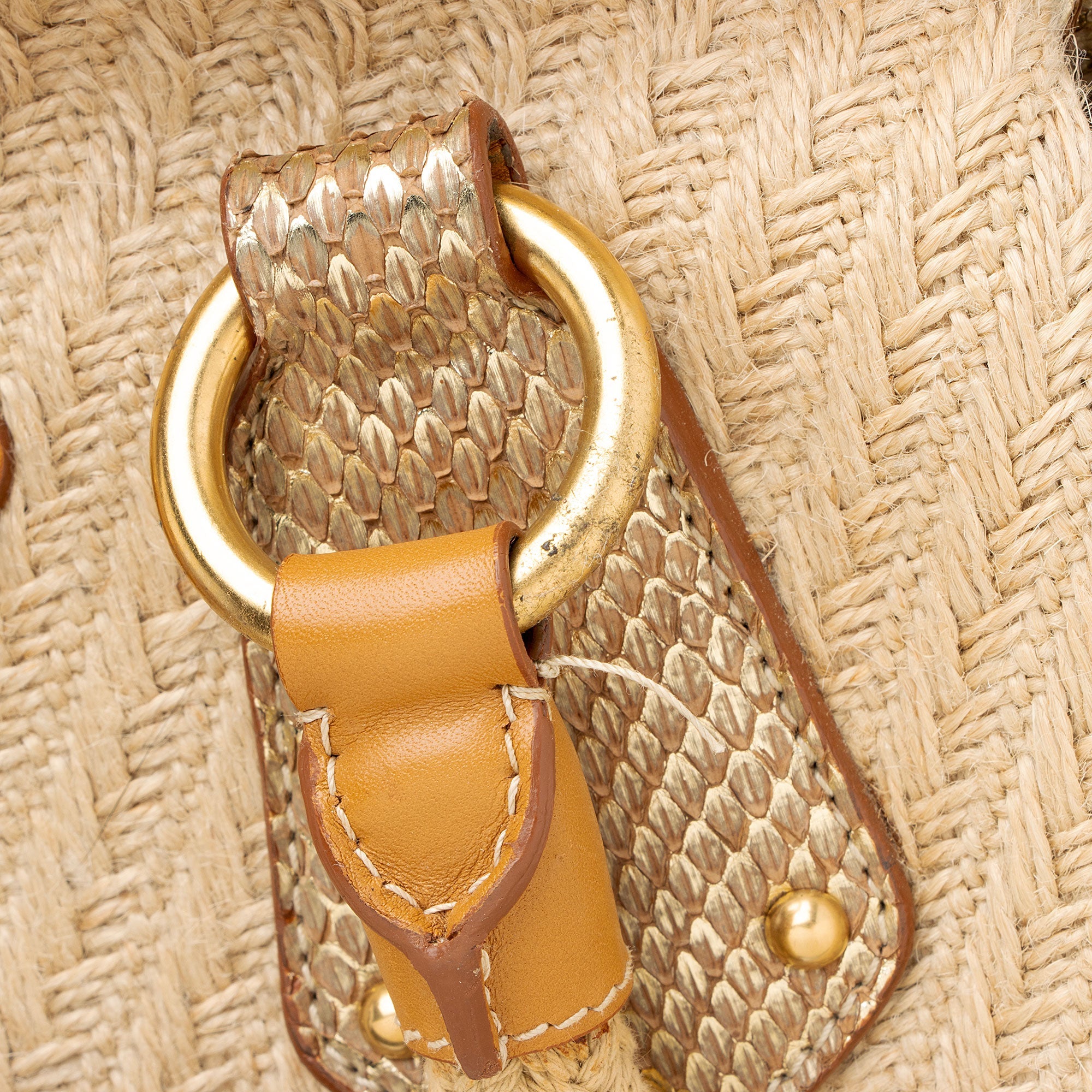 Prada Jute Metallic Python Framed Satchel