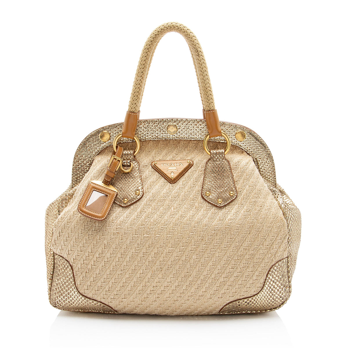 Prada Jute Metallic Python Framed Satchel