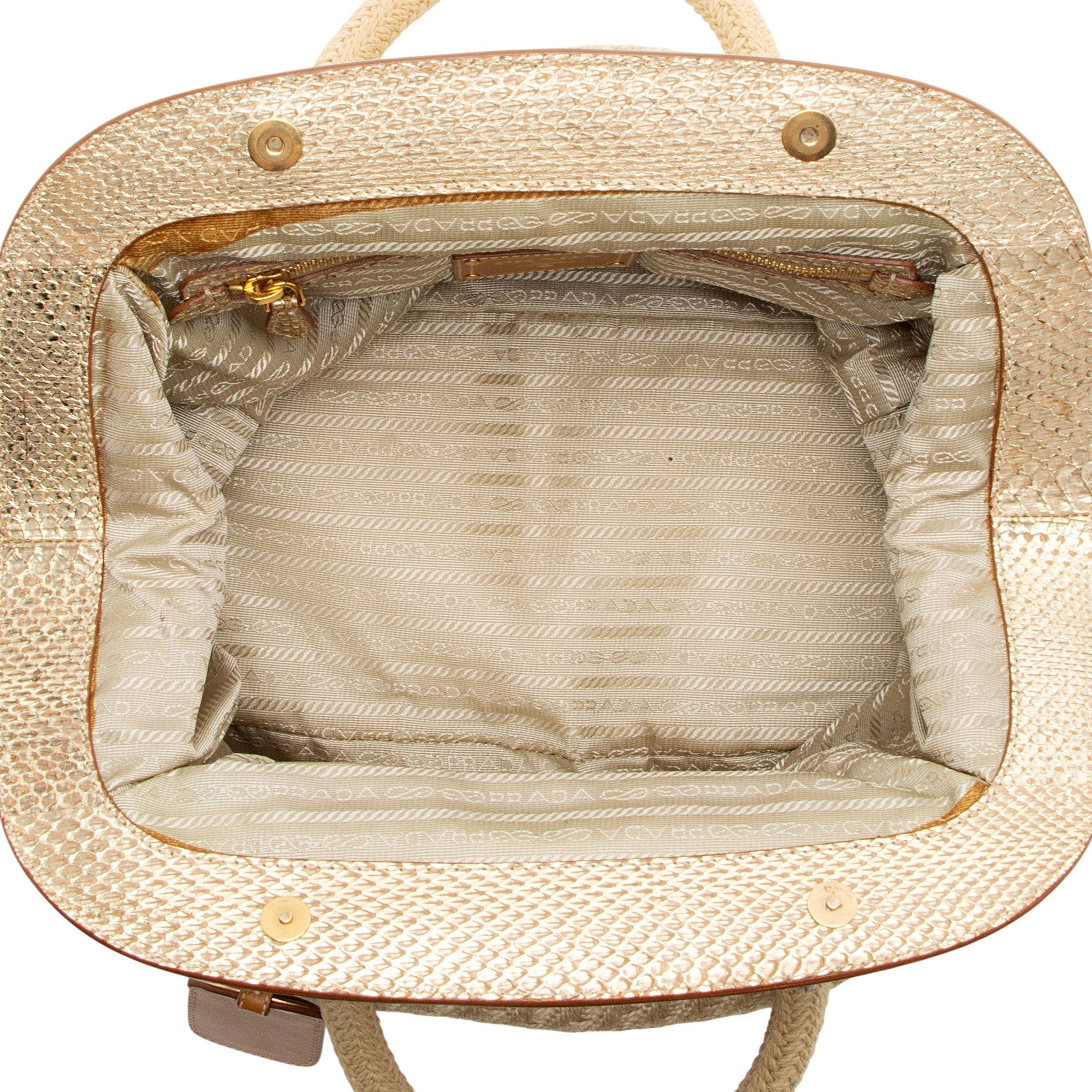 Prada Jute Metallic Python Framed Satchel