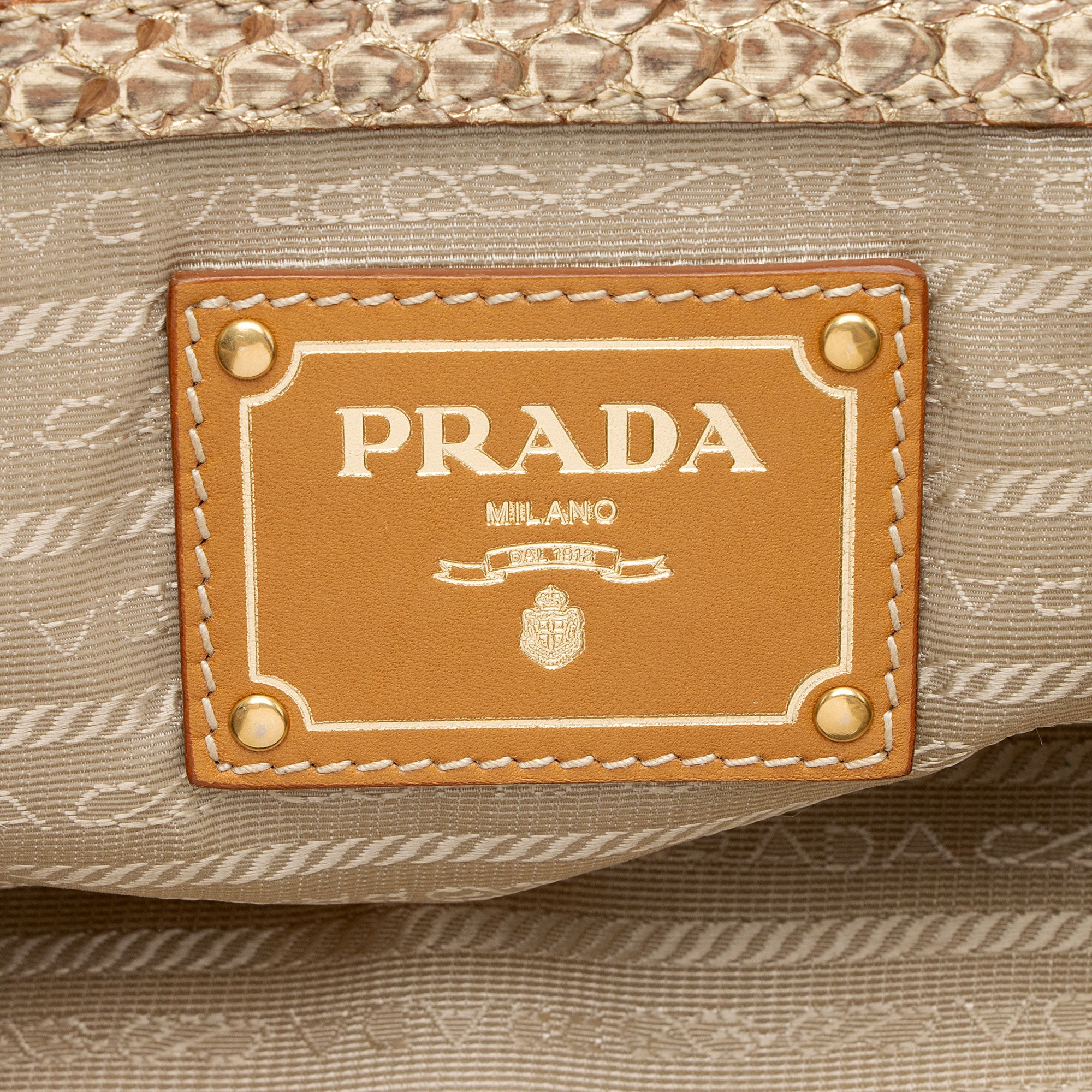 Prada Jute Metallic Python Framed Satchel