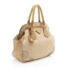 Prada Jute Metallic Python Framed Satchel