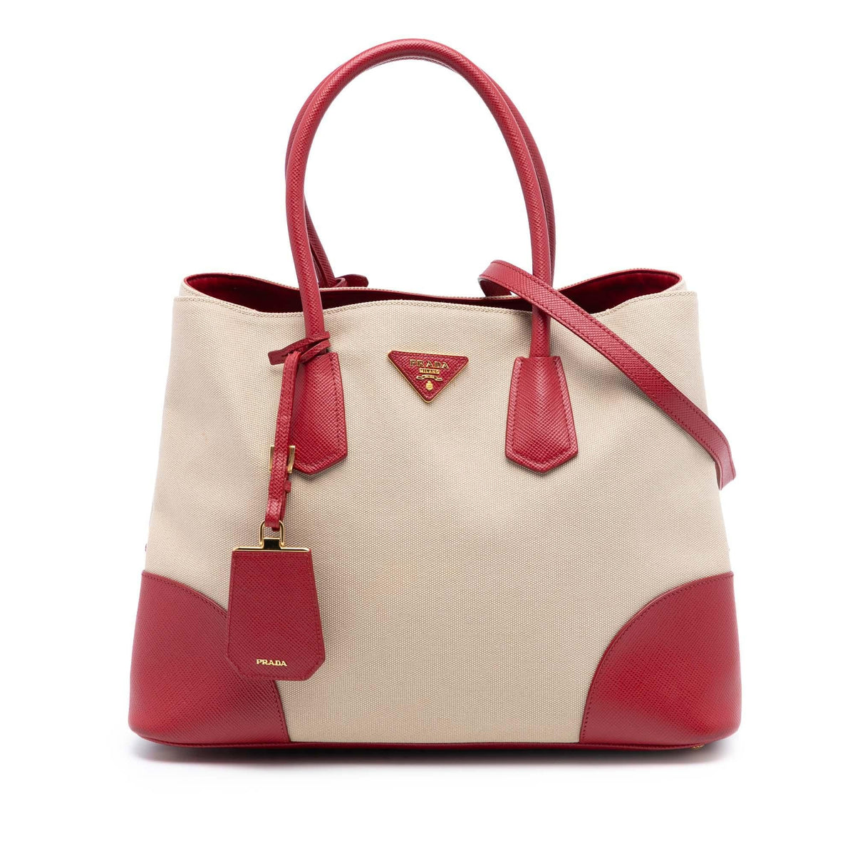 Prada Large Canapa and Saffiano Double Satchel