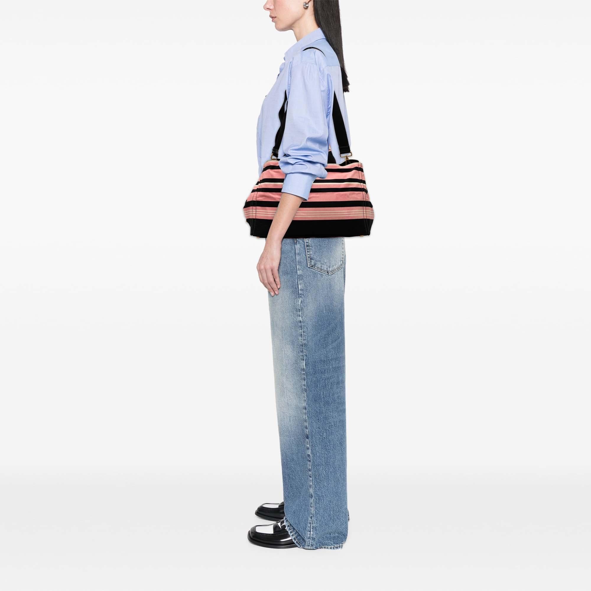 Prada Large Canvas Canapa Righe Striped Satchel