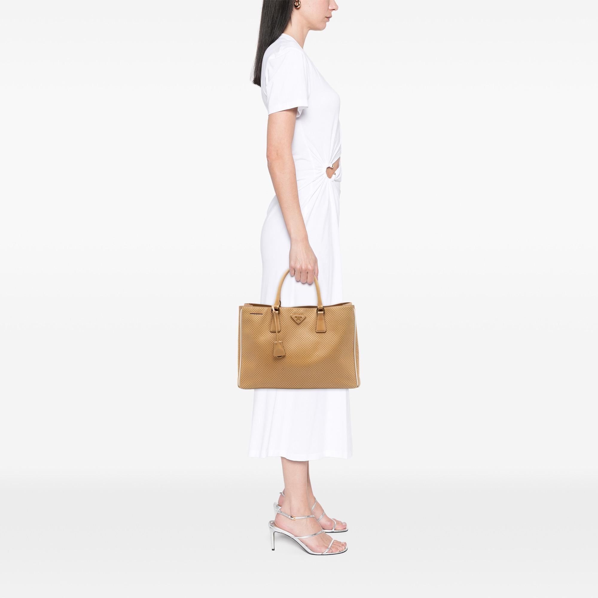 Prada Large Perforated Saffiano Lux Galleria Zip Tote