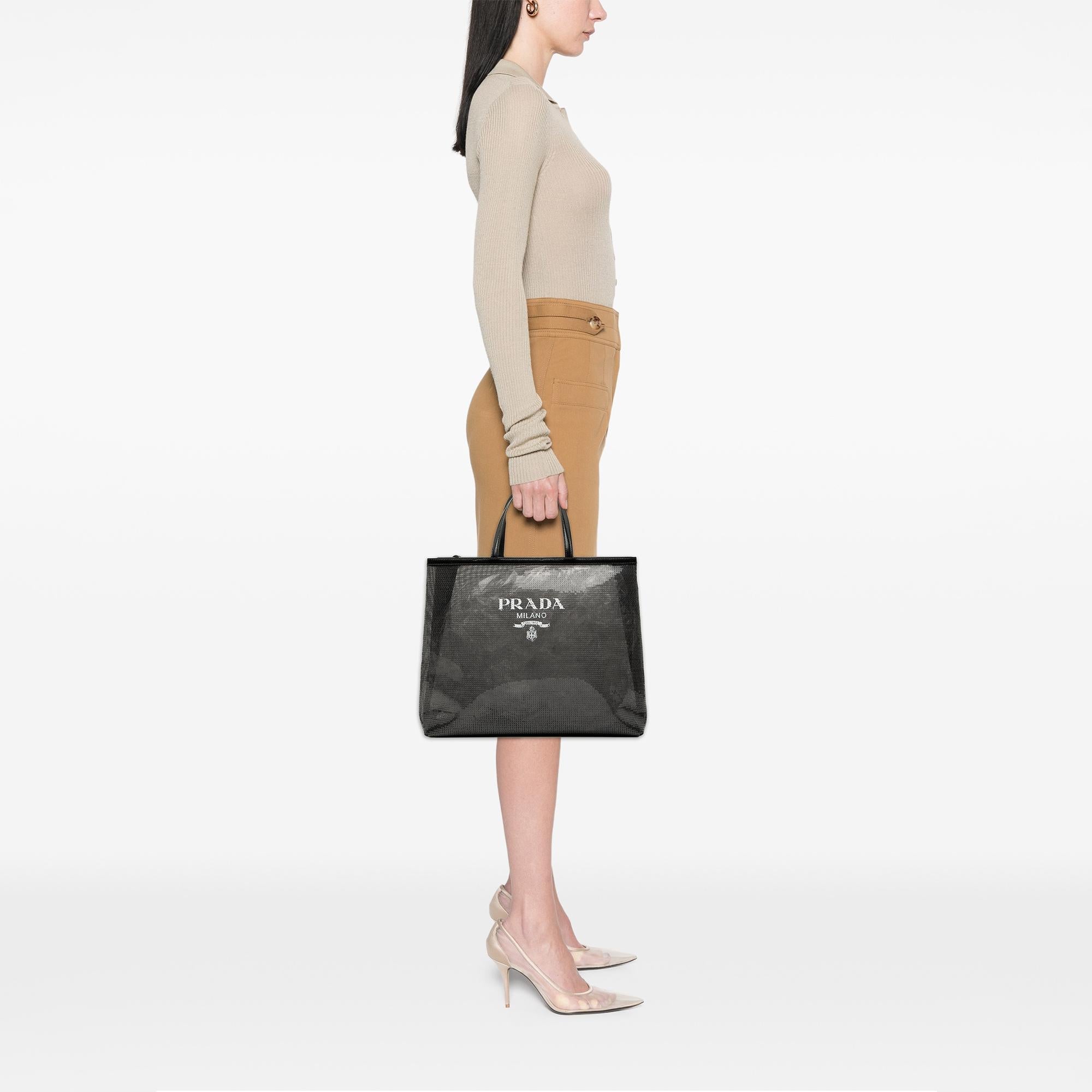 Prada Large Sequined Mesh Logo Tote