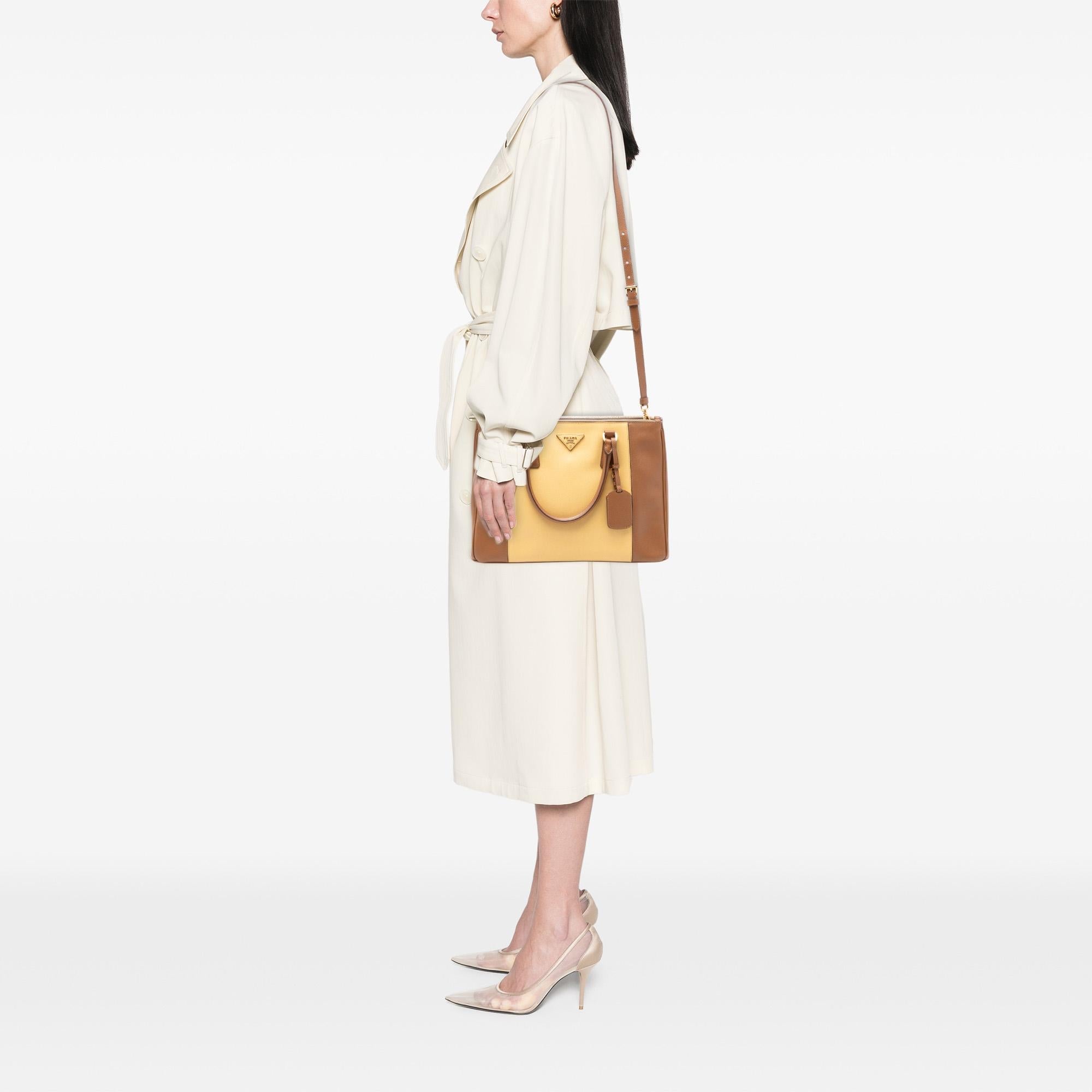 Prada Medium Bicolor Saffiano Lux Galleria Double Zip Satchel