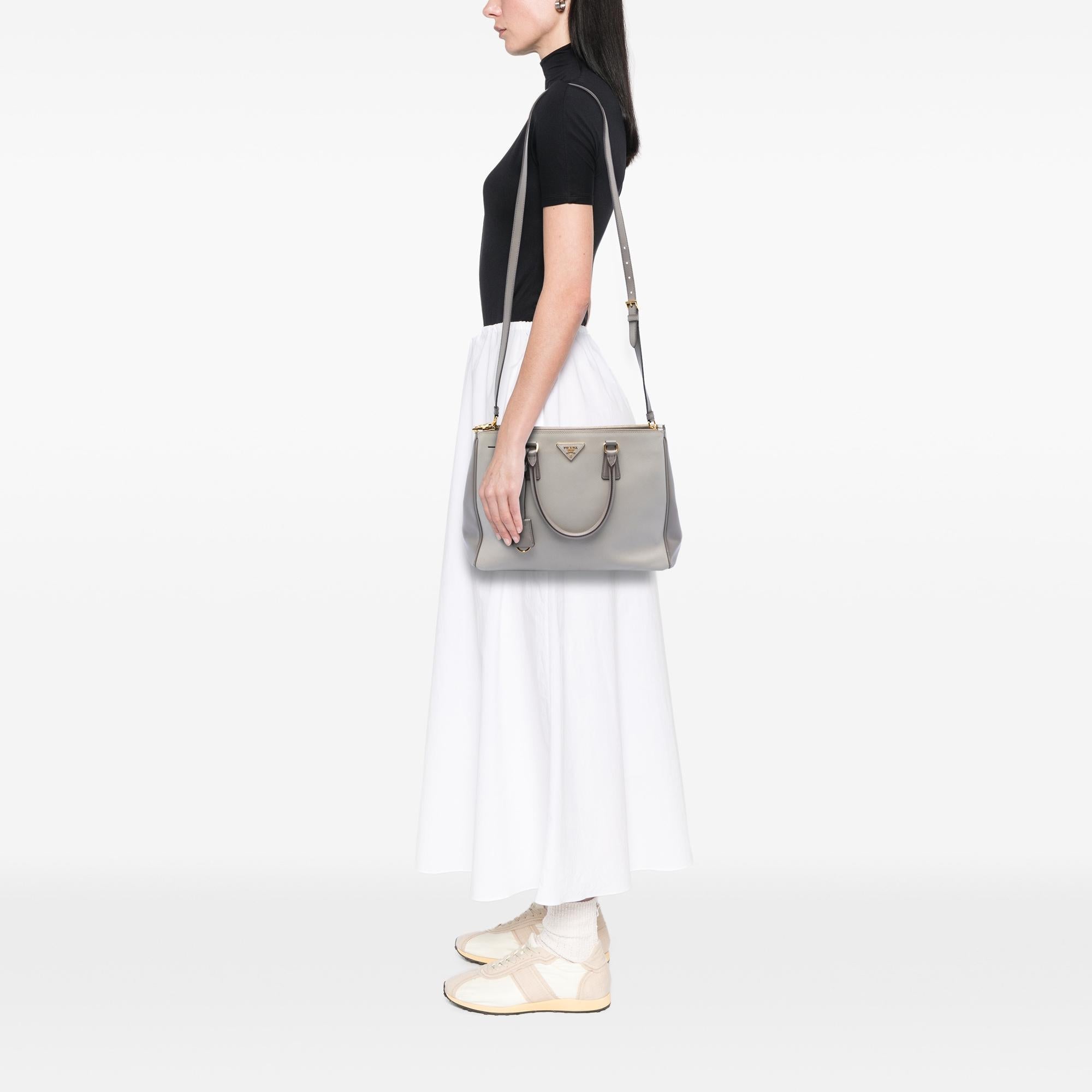 Prada Medium Bicolor Saffiano Lux Galleria Double Zip Satchel
