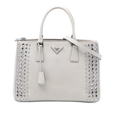 Prada Medium Saffiano Lux Studded Crystal Galleria Double Zip Satchel
