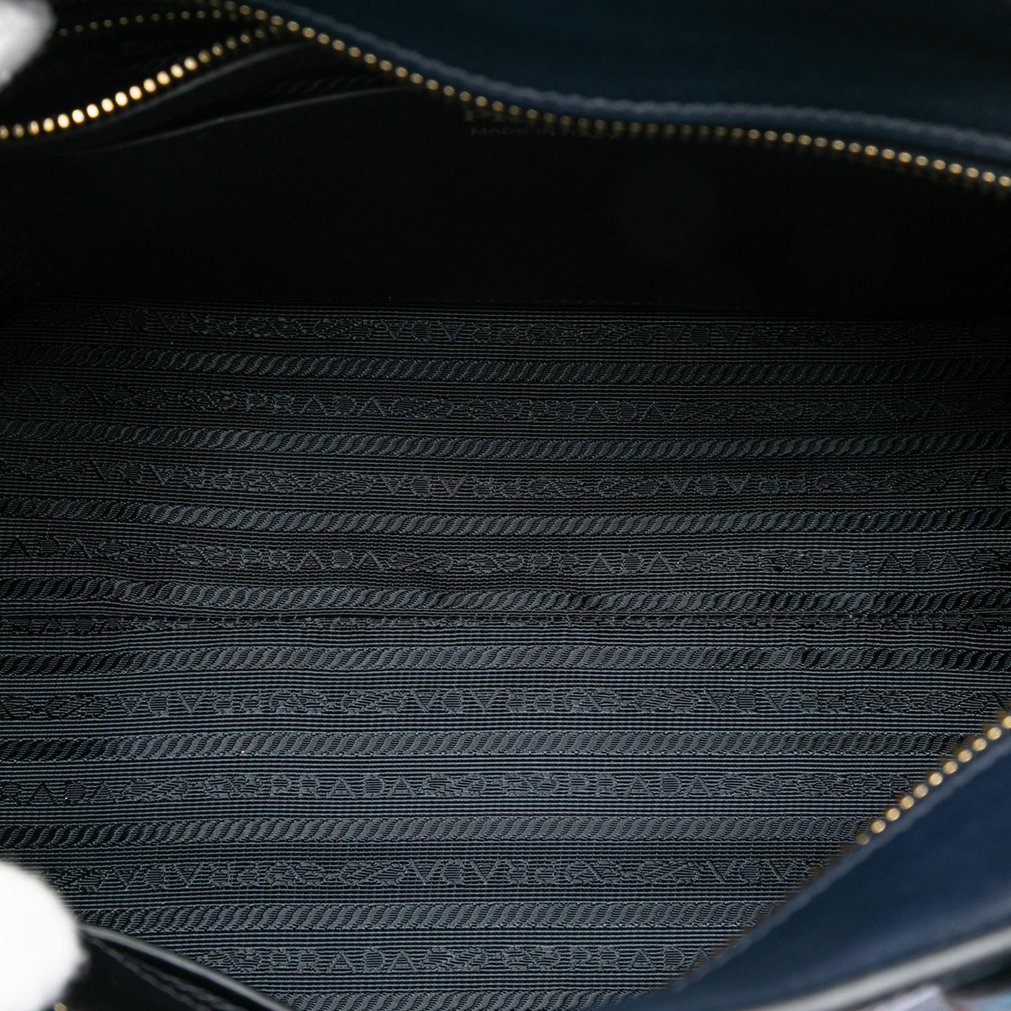 Prada Medium Saffiano Trimmed City Calf Greca Esplanade Satchel