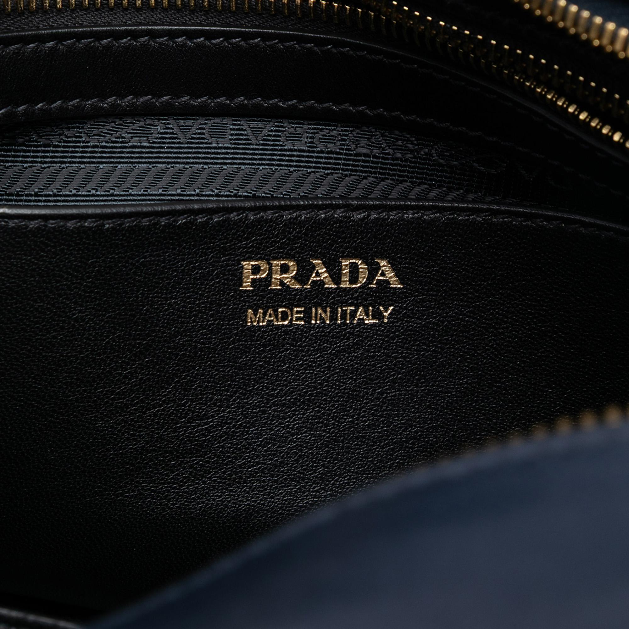 Prada Medium Saffiano Trimmed City Calf Greca Esplanade Satchel